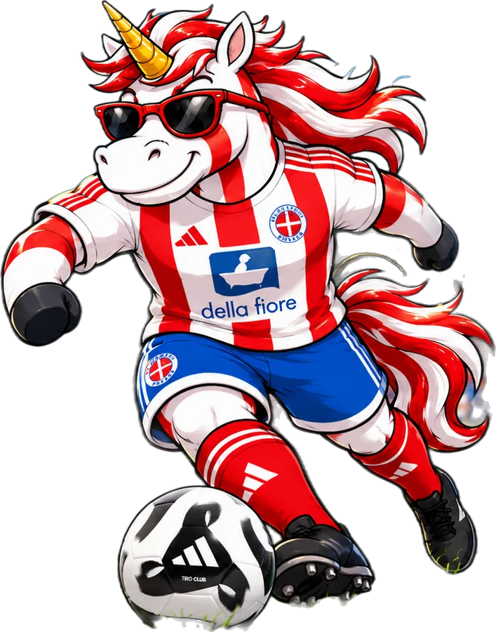 La mascotte unicorno dell'Accademia Pavese in dribbling